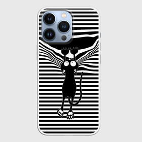 Чехол для iPhone 13 Pro с принтом Кот рвет тельняшку в Тюмени,  |  | cat | hung | mad cat | stripes | tears | vest | бешеный кот | кошка | повис | полосы | рвет | тельняшка