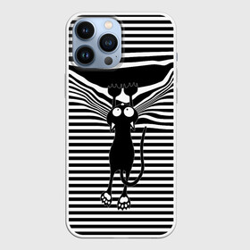 Чехол для iPhone 13 Pro Max с принтом Кот рвет тельняшку в Тюмени,  |  | Тематика изображения на принте: cat | hung | mad cat | stripes | tears | vest | бешеный кот | кошка | повис | полосы | рвет | тельняшка