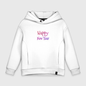 Детское худи Oversize хлопок с принтом Неоновая Надпись Новый Год | Happy New Year в Тюмени, френч-терри — 70% хлопок, 30% полиэстер. Мягкий теплый начес внутри —100% хлопок | боковые карманы, эластичные манжеты и нижняя кромка, капюшон на магнитной кнопке | 2022 | black | cat | christmas | merry | new year | tiger | xmas | водяной | год тигра | надпись | нг | новый год | полосатый | рождество | сладости | снег | снежинки | тигры | узор | черный