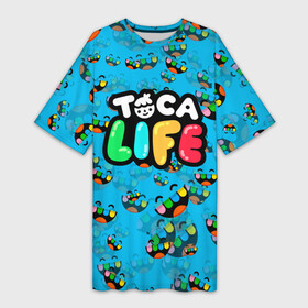 Платье-футболка 3D с принтом Toca Boca logo blue  Тока Бока в Тюмени,  |  | toca boca | детская игра | игра | лого | логотип | персонажи | прикоснуться ко рту | тока бока