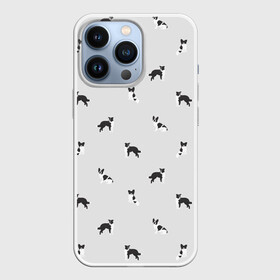 Чехол для iPhone 13 Pro с принтом Черно белые собачки паттерн в Тюмени,  |  | Тематика изображения на принте: белый | бордер колли | бостон терьер | монохром | папильон | паттерн | серый | собаки | спокойные цвета | той спаниэль | французский бульдог | черно белый принт