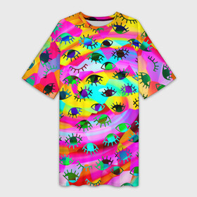 Платье-футболка 3D с принтом Психоделические взгляды в Тюмени,  |  | psychedelic | tie die | tie dye | абстракция | глаз | глаза | паттерн | психоделика | ресницы | тайдай