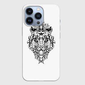 Чехол для iPhone 13 Pro с принтом Тигровый оскал в Тюмени,  |  | грозный | зверь | кот | новый год | оскал | портрет | рык | силуэт | тату | тигр | хищник