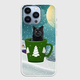 Чехол для iPhone 13 Pro с принтом Черный кот в кружке в Тюмени,  |  | зима | кот | котенок | котик | котики | кошка | новогодняя | новый год | рождество | тепло