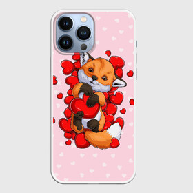 Чехол для iPhone 13 Pro Max с принтом Лисенок с сердечками   Little fox and hearts в Тюмени,  |  | fox | hearts | love | valentines | valentines day | валентинка | влюбленный | день святого валентина | забавный | лиса | лисенок | любовь | милый | сердечко | сердце