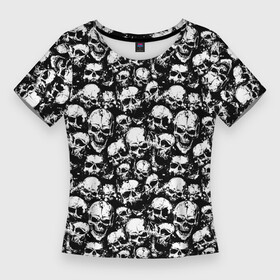 Женская футболка 3D Slim с принтом Screaming skulls в Тюмени,  |  | bone | bones | screaming | screaming skulls | skull | skulls | кости | кричат | кричащие | кричащие черепа | череп | черепа