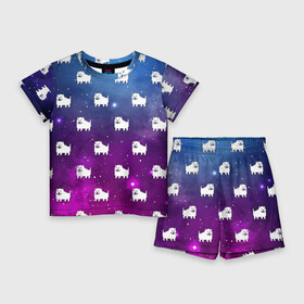 Детский костюм с шортами 3D с принтом UNDERTALE DOGS PATTERN SPACE в Тюмени,  |  | asriel dreemurr | chara | dog | frisk | galaxy | gaster blaster | heart | neon | sans | space | undertale | азриэль дримурр | андертейл | галактика | гастер | космос | меттатон | неон | санс | сердце | собака | фриск | чара