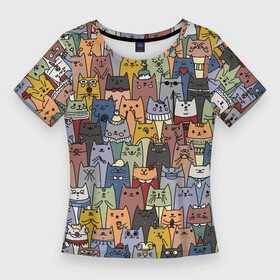 Женская футболка 3D Slim с принтом The Коты в Тюмени,  |  | cats | дудлинг | котики | коты | кошки | паттерн