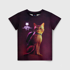 Детская футболка 3D с принтом Stray  Блуждающий кот в Тюмени, 100% гипоаллергенный полиэфир | прямой крой, круглый вырез горловины, длина до линии бедер, чуть спущенное плечо, ткань немного тянется | Тематика изображения на принте: stray | блуждающий кот | бродить | игра про кота | потерявшийся кот | стрей | стрэй
