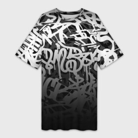 Платье-футболка 3D с принтом GRAFFITI WHITE TAGS  ГРАФФИТИ в Тюмени,  |  | gradient | graffiti | tags | градиент | граффити | каллиграфия | надписи | теги | тегинг | узор