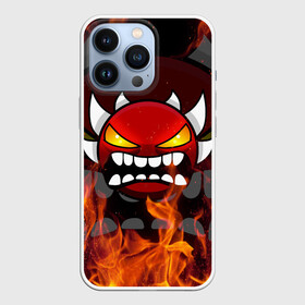 Чехол для iPhone 13 Pro с принтом GEOMETRY DASH DEMON FIRE SMILE в Тюмени,  |  | Тематика изображения на принте: 2d | arcade | demon | fire | flame | game | geometry dash | levels | meltdown | rage | robtop | smile | аркада | геометрический тире | демон | огненный демон | огонь | пламя | раннер | смайлы | уровни | эмоции | ярость