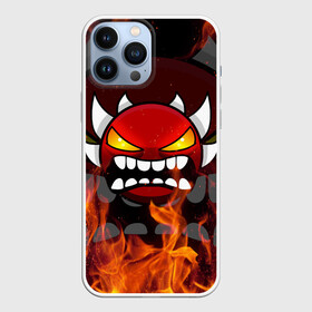 Чехол для iPhone 13 Pro Max с принтом GEOMETRY DASH DEMON FIRE SMILE в Тюмени,  |  | 2d | arcade | demon | fire | flame | game | geometry dash | levels | meltdown | rage | robtop | smile | аркада | геометрический тире | демон | огненный демон | огонь | пламя | раннер | смайлы | уровни | эмоции | ярость