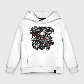 Детское худи Oversize хлопок с принтом Barber skull в Тюмени, френч-терри — 70% хлопок, 30% полиэстер. Мягкий теплый начес внутри —100% хлопок | боковые карманы, эластичные манжеты и нижняя кромка, капюшон на магнитной кнопке | barber | beard | hair | pipe | skull | барбер | борода | волосы | очки | трубка | усы | череп