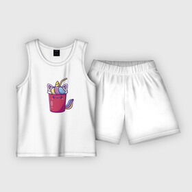 Детская пижама с шортами хлопок с принтом Cool cocktail в Тюмени,  |  | cocktail | color | ears | eye | fringe | horn | smile | tail | unicorn | глаз | единорог | коктейль | рог | улыбка | уши | хвост | цвет | чёлка