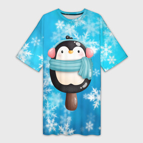 Платье-футболка 3D с принтом Пингвин  эскимо. Новый год в Тюмени,  |  | зима | мороженое | новый год | рождество | эскимо