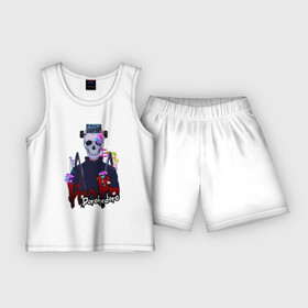 Детская пижама с шортами хлопок с принтом Эбису в Тюмени,  |  | ebisu | girl | magician | mask | mushroom | skull | грибы | девушка | маг | маска | череп | эбису