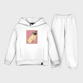 Детский костюм хлопок Oversize с принтом Мопс на пепельно розовом серия третий в Тюмени,  |  | pug | графический принт | декоративные породы | китайская порода | мопс | мопсы | пепельнорозовый | приглушенные цвета | сидящая собака | собака | собачка