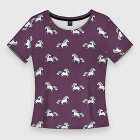 Женская футболка 3D Slim с принтом Забавные единороги паттерн в Тюмени,  |  | pattern | unicorn | бордовый | единороги | животное | звери | конь | мифическое существо | паттерн