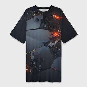 Платье-футболка 3D с принтом НЕОНОВЫЙ ВЗРЫВ ПЛИТЫ, ОБЛОМКИ  NEON EXPLOSION в Тюмени,  |  | 3d | 3д плиты | neon | взрыв | лава | неон | плита | плиты | трещины