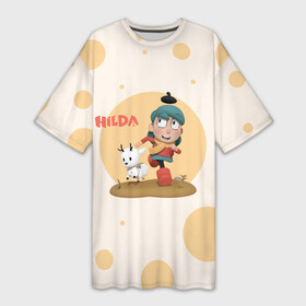 Платье-футболка 3D с принтом Хильда с Лисоленем в Тюмени,  |  | hilda | mult | netflix | лисёнок | лисолень | мульт | мультик | мультсериал | мультфильм | нетфлик | твиг | хилда | хильда