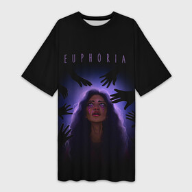 Платье-футболка 3D с принтом Euphoria Rue в Тюмени,  |  | rue | надпись | персонаж | ру | руки | слезы | эйфория