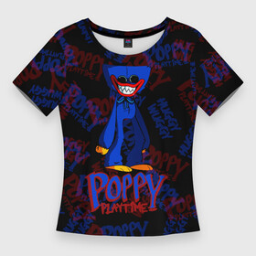 Женская футболка 3D Slim с принтом Poppy Playtime  ХАГГИ ВАГГИ. в Тюмени,  |  | huggy wuggy | poppy playtime | игра | кукла | монстр | плэйтайм | поппи плейтайм | хагги вагги | хоррор