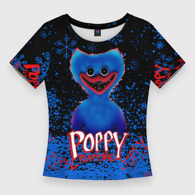 Женская футболка 3D Slim с принтом Poppy Playtime (хоррор) в Тюмени,  |  | huggy wuggy | poppy playtime | игра | кукла | монстр | плэйтайм | поппи плейтайм | хагги вагги | хоррор