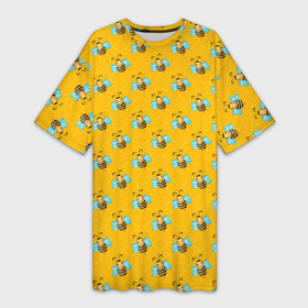 Платье-футболка 3D с принтом Пчелы паттерн в Тюмени,  |  | мед | пчела | пчелиный | пчелка | пчелы