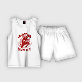 Детская пижама с шортами хлопок с принтом Muay Thai Thailand в Тюмени,  |  | muay thai | боевые искусства | боксер | кикбоксинг | муай тай | муайтай | спорт | тайский бокс | тайский боксер
