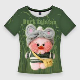 Женская футболка 3D Slim с принтом Duck Lalafan  утёнок Лалафан в Тюмени,  |  | duck | korean | lalafanfan | rosy cheeks | soft | toy | игрушка | корейская | круглые очки | лалафан | лалафанфан | мягкая | розовые щёки | утка