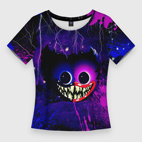 Женская футболка 3D Slim с принтом Хаги Ваги Ночное Небо в Тюмени,  |  | huggy monster run | wuggy | жесть | зубы | игра | небо | ночъ | ночь | снег | хоррор