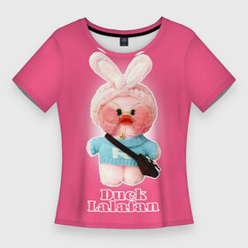 Женская футболка 3D Slim с принтом Duck Lalafan утёнок Лалафанфан в Тюмени,  |  | duck | korean | lalafanfan | rosy cheeks | soft | toy | игрушка | корейская | круглые очки | лалафан | лалафанфан | мягкая | розовые щёки | утка