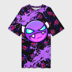 Платье-футболка 3D с принтом Геометри Дэш фиолетовый  Geometry Dash в Тюмени,  |  | demon | game | geometry dash | геометри даш | геометри дэш | геометрии даш | геометрии дэш | геометрия даш | игра