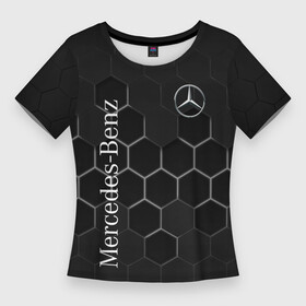 Женская футболка 3D Slim с принтом Mercedes Benz black соты в Тюмени,  |  | amg | mercedes | mercedesamg gt | sport | амг | мерседес | мерседесбенц амг | спорт
