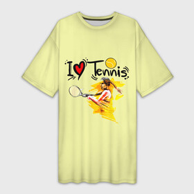 Платье-футболка 3D с принтом Я Люблю Tennis в Тюмени,  |  | tennis | корт | мячик | ракетки | спортсменка | теннис | теннисистка | я люблю теннис