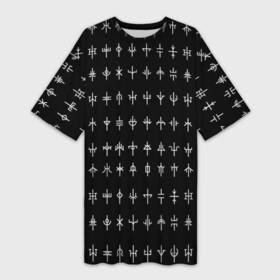 Платье-футболка 3D с принтом эзотерические символы на черном фоне в Тюмени,  |  | ethnic | folk | nordic | runes | slav | алхимия | магия | руны | символы | фолк | фольклор | эзотерика | этника | этно | язычество