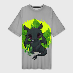 Платье-футболка 3D с принтом малыш Беззубик в джунглях в Тюмени,  |  | how to train your dragon | беззубик | дракон | как приручить дракона | ночная фурия | скандинавия