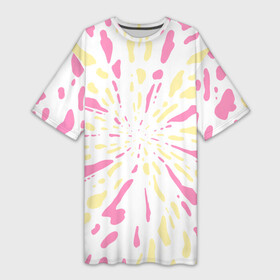 Платье-футболка 3D с принтом розовый с желтым принт тай дай в Тюмени,  |  | tiedye | веселый принт | детский принт | желтый | летний принт | лето | пастельный принт | принт тайдай | разноцветные пятна | разноцветный принт | розовый | тай дай | хиппи