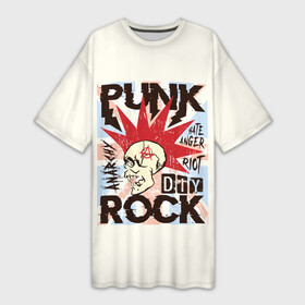 Платье-футболка 3D с принтом Punk Rock (Панк) в Тюмени,  |  | dead kennedys | exploited | fpg | punks not dead | анархия | гаражный рок | гитара | гражданская оборона | гранж | ирокез | король и шут | металл | музыка | наив | панк рок | пурген | рок музыка | рокер | рокнролл