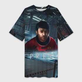 Платье-футболка 3D с принтом Prey art game в Тюмени,  |  | horror | prey | space | космический корабль | космос | прей | прэй | страшная игра | ужастик | шутер