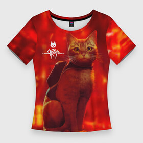 Женская футболка 3D Slim с принтом The Stray  Кот бродяга в огненных тонах в Тюмени,  |  | b 12 | cat | kitty | stray | б 12 | бродяга | бэ 12 | кот | стрей | стрэй
