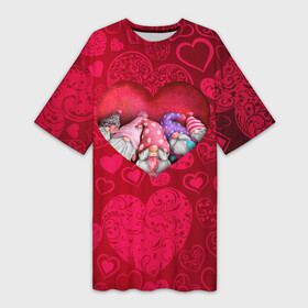 Платье-футболка 3D с принтом Гномы в красном сердце в Тюмени,  |  | 14 февраля | iloveyou | love | влюбленным | день влюбленных | люблю | люблютебя | любовь | милая | милота | милый | нежность | признанеивлюбвю | признание | сердечко | сердце