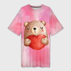 Платье-футболка 3D с принтом Медвежонок с сердечком  День влюбленных в Тюмени,  |  | 14 февраля | iloveyou | love | влюбленным | день влюбленных | люблю | люблютебя | любовь | милая | милота | милый | нежность | признанеивлюбвю | признание | сердечко | сердце