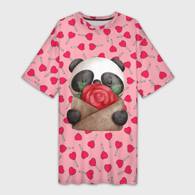 Платье-футболка 3D с принтом Панда с валентинкой  день влюбленных в Тюмени,  |  | 14 февраля | iloveyou | love | влюбленным | день влюбленных | люблю | люблютебя | любовь | милая | милота | милый | нежность | признанеивлюбвю | признание | сердечко | сердце
