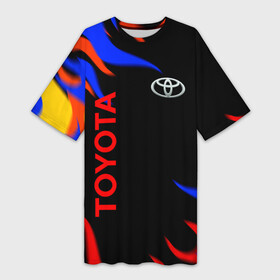 Платье-футболка 3D с принтом Toyota Разноцветный огонь. в Тюмени,  |  | auto | sport | toyota | авто | автомобиль | бренд | спорт | тойота