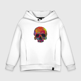 Детское худи Oversize хлопок с принтом Cool color skull в Тюмени, френч-терри — 70% хлопок, 30% полиэстер. Мягкий теплый начес внутри —100% хлопок | боковые карманы, эластичные манжеты и нижняя кромка, капюшон на магнитной кнопке | Тематика изображения на принте: color | hype | neon | skull | неон | хайп | цвет | череп