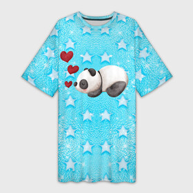 Платье-футболка 3D с принтом Сонная милая панда в Тюмени,  |  | 14 февраля | iloveyou | love | влюбленным | день влюбленных | люблю | люблютебя | любовь | милая | милота | милый | нежность | признанеивлюбвю | признание | сердечко | сердце