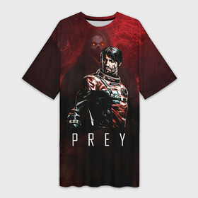 Платье-футболка 3D с принтом Prey Dark red в Тюмени,  |  | horror | prey | space | космический корабль | космос | прей | прэй | страшная игра | ужастик | шутер