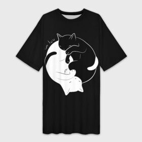 Платье-футболка 3D с принтом Бесконечная любовь  Endless kitty love в Тюмени,  |  | black | cats | dualism | endless | eternity | evil | good | infinity | kitty | love | white | yang | yin | белое | бесконечная | бесконечность | вечность | добро | дуализм | зло | инь | коты | кошки | любовь | черное | ян