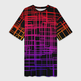 Платье-футболка 3D с принтом Кривая клетка в Тюмени,  |  | геометрия | градиент | клетка | клеточка | кривая клетка | линии | неон | полосы | прямоугольники
